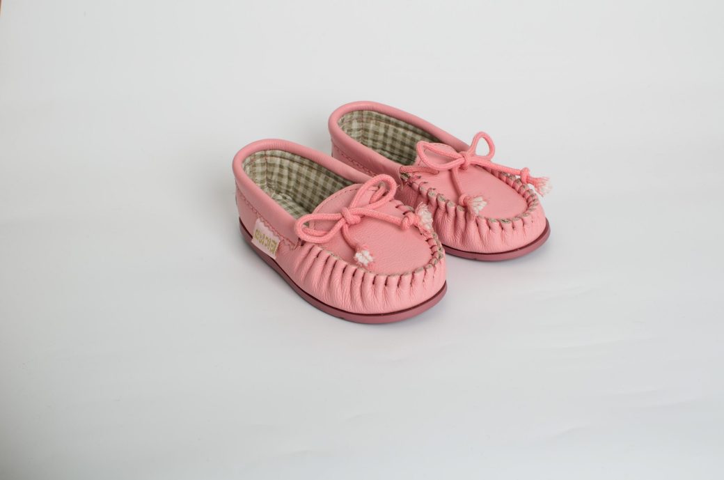Girls Pink Leather Moccasins